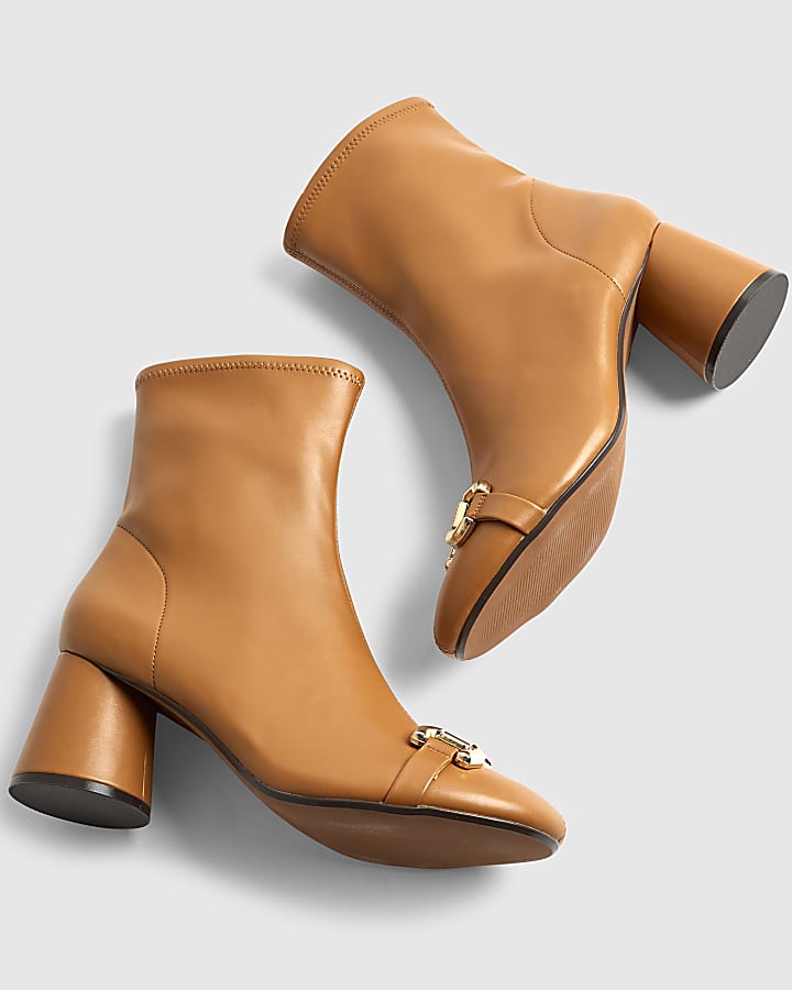 Beige Round Toe Snaffle Ankle Boots