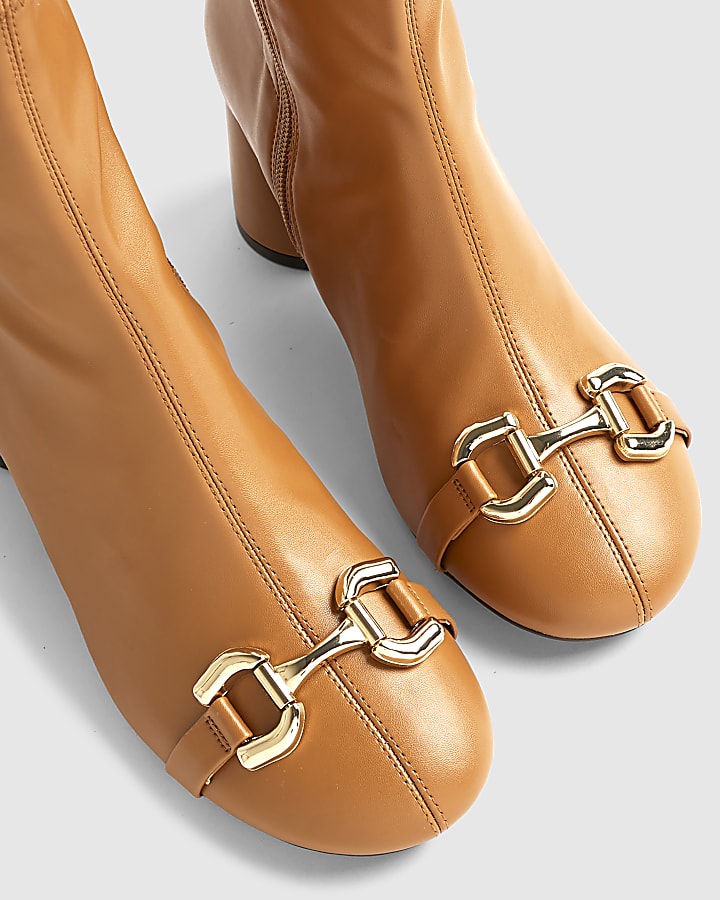 Beige Round Toe Snaffle Ankle Boots