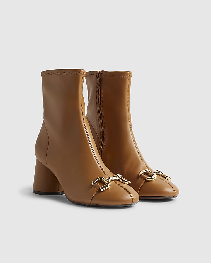 Beige Round Toe Snaffle Ankle Boots