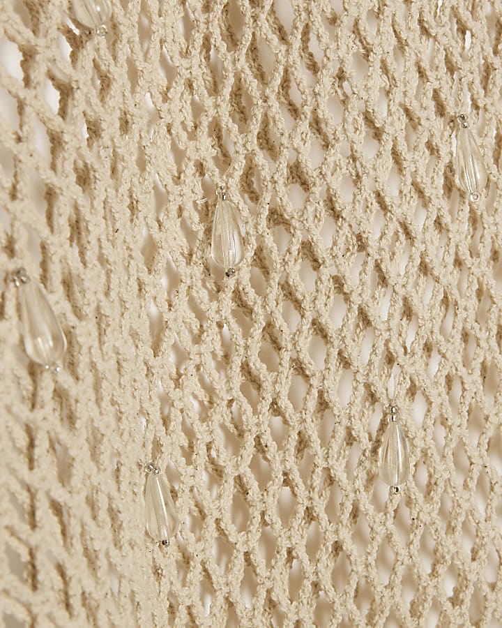 Cream Crochet Embellished Beach T-Shirt