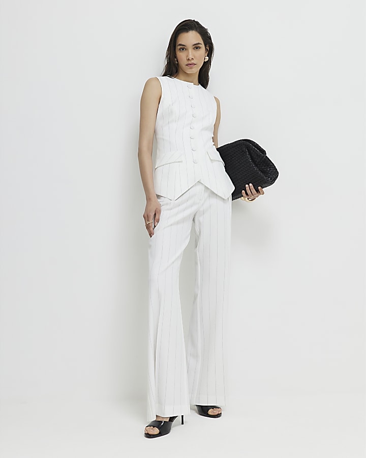 Cream Sleeveless Striped Longline Waistcoat