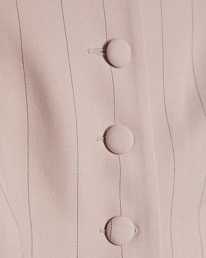 Pink Sleeveless Striped Longline Waistcoat