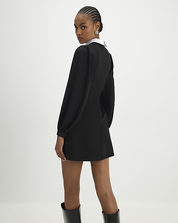 Black Bow Detail Shirt Dress
