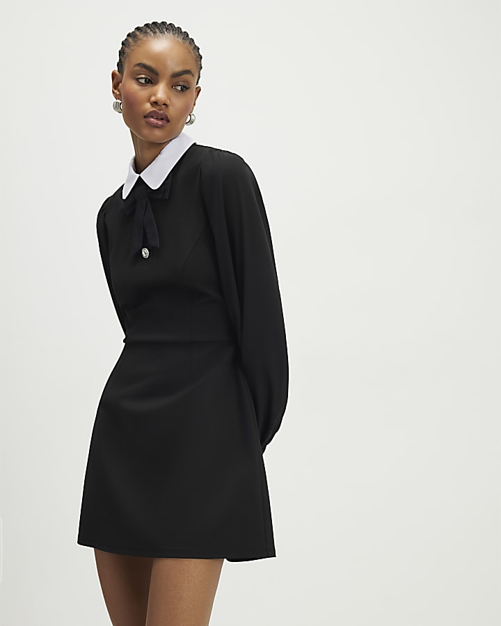 Black Bow Detail Shirt Dress