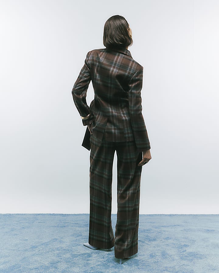 Brown Check Wide Leg Trousers