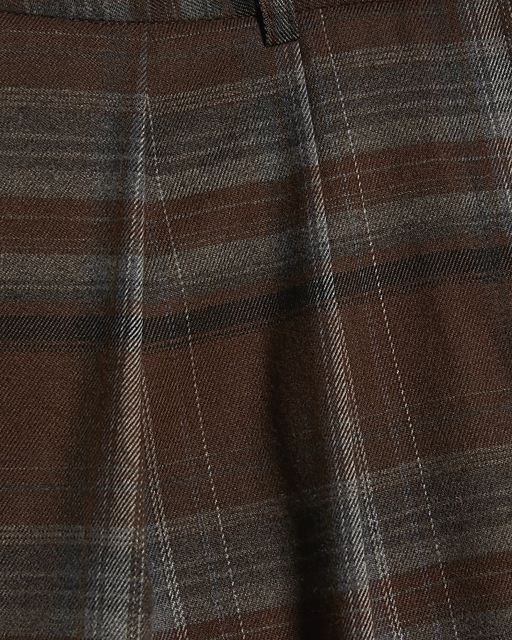 Brown Check Wide Leg Trousers