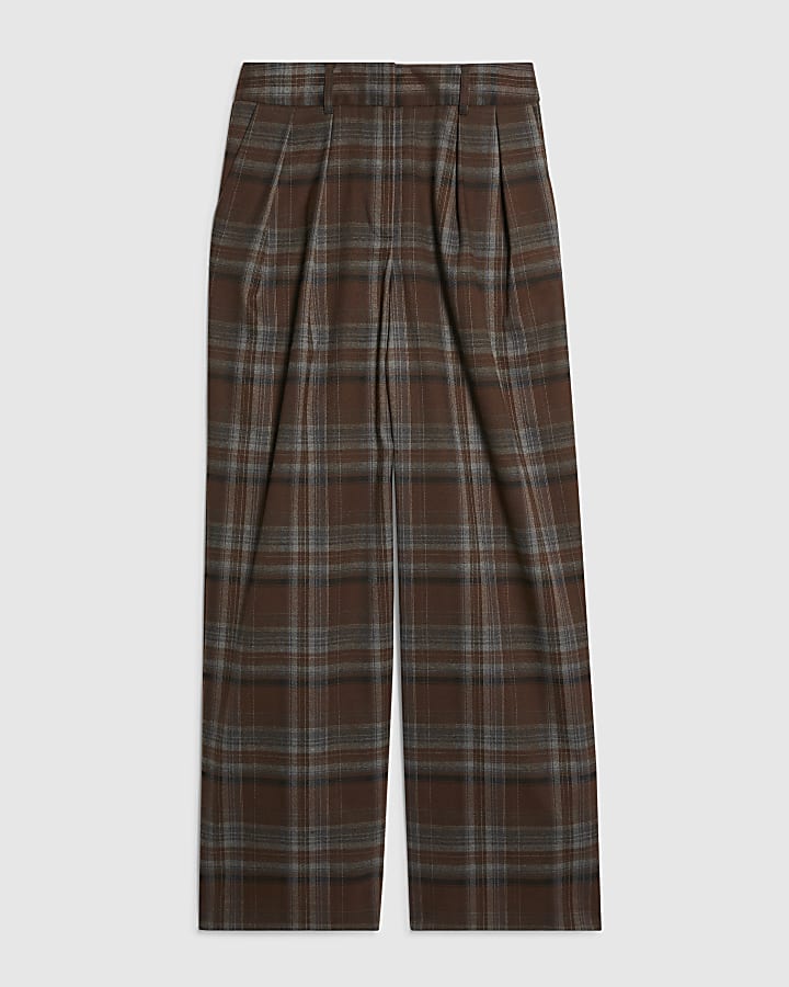 Brown Check Wide Leg Trousers