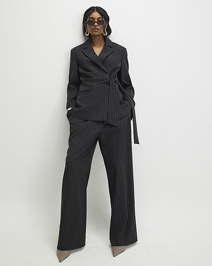 Black Stripe Wide Leg Trousers