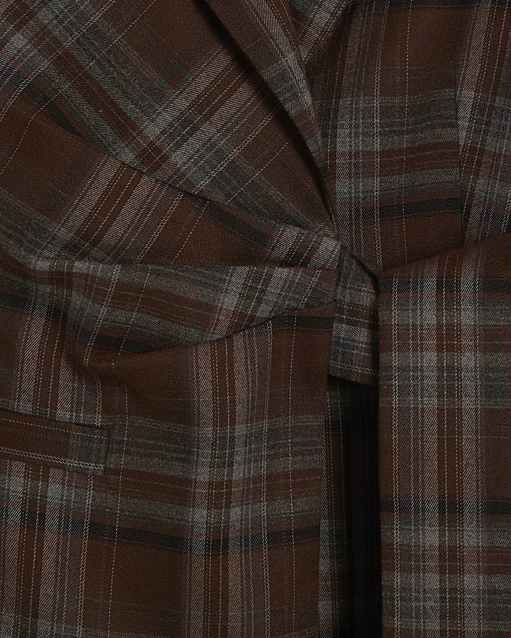 Brown Check Tie Waist Blazer