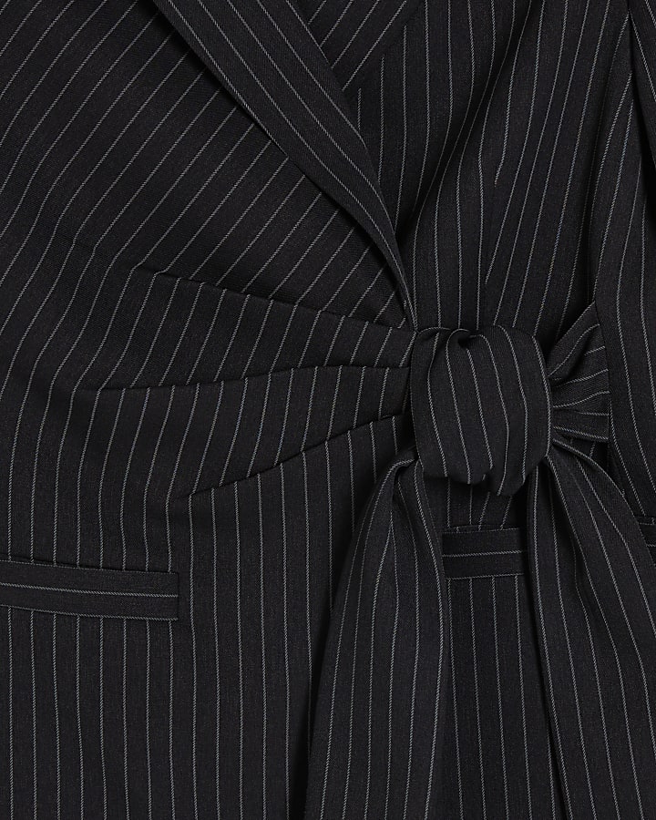 Black Stripe Tie Waist Blazer