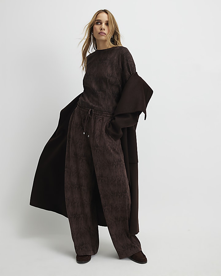 Brown Premium Crinkle Effect Batwing Top