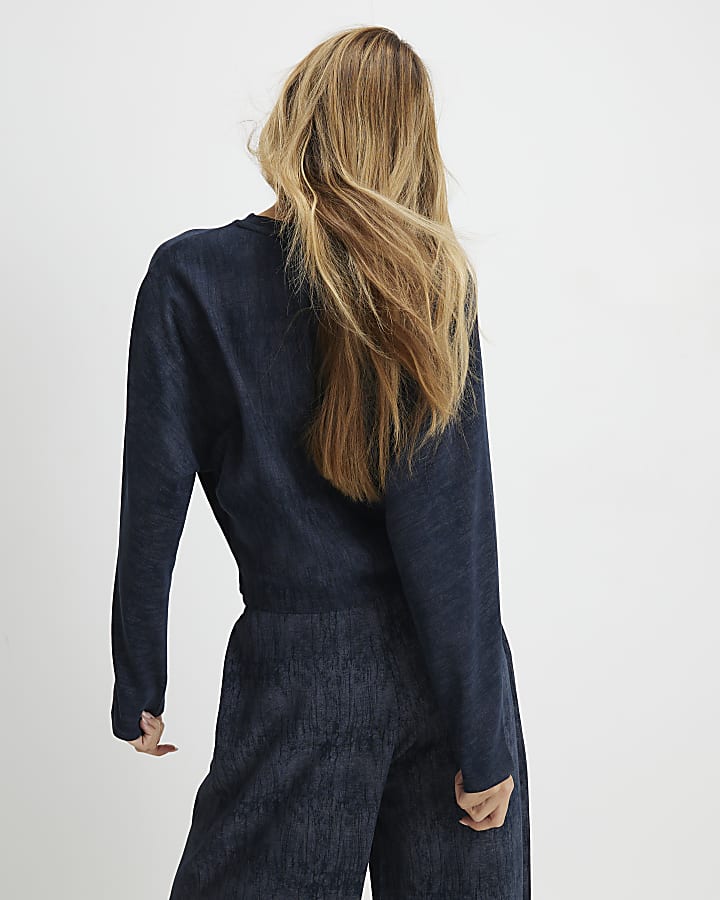 Navy Premium Crinkle Effect Batwing Top