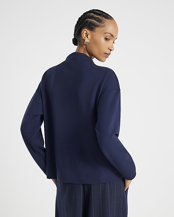 Navy Premium Long Sleeve Grown On Neck Top