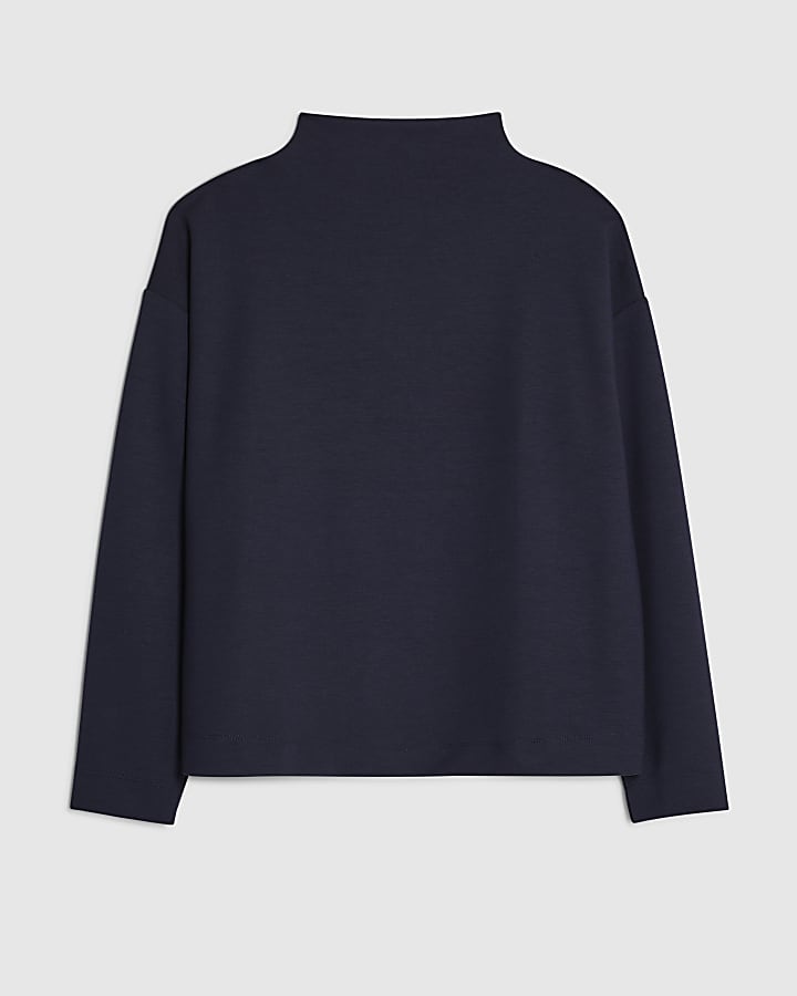 Navy Premium Long Sleeve Grown On Neck Top