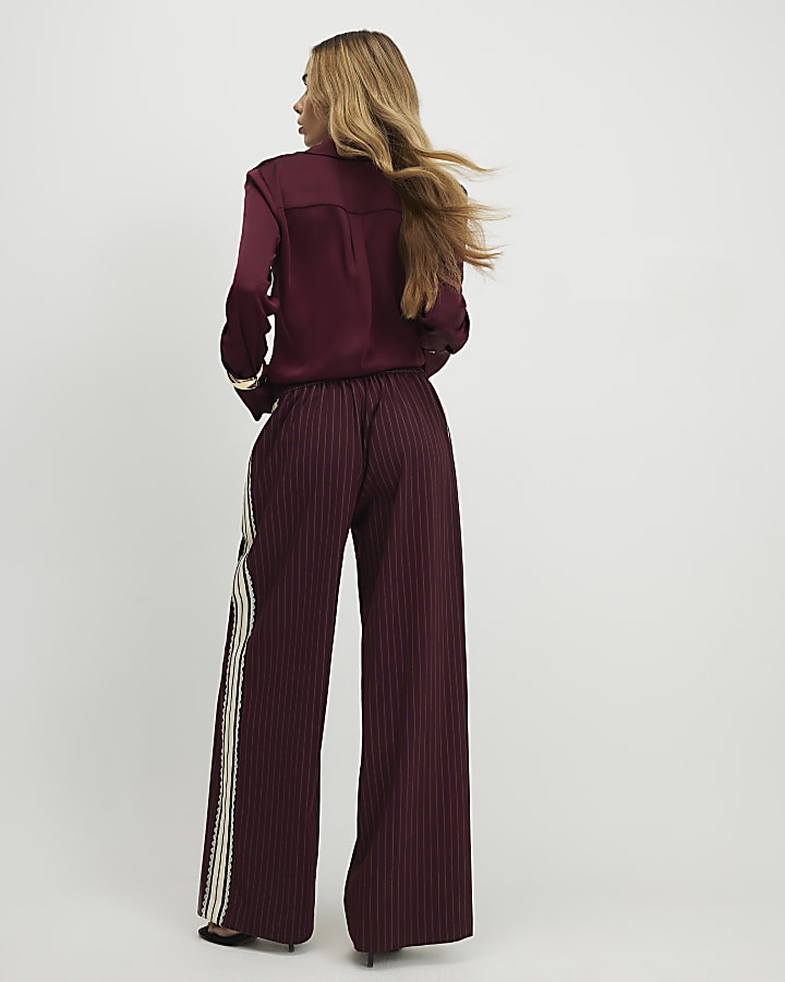 Red Pinstripe Crochet Side Stripe Joggers