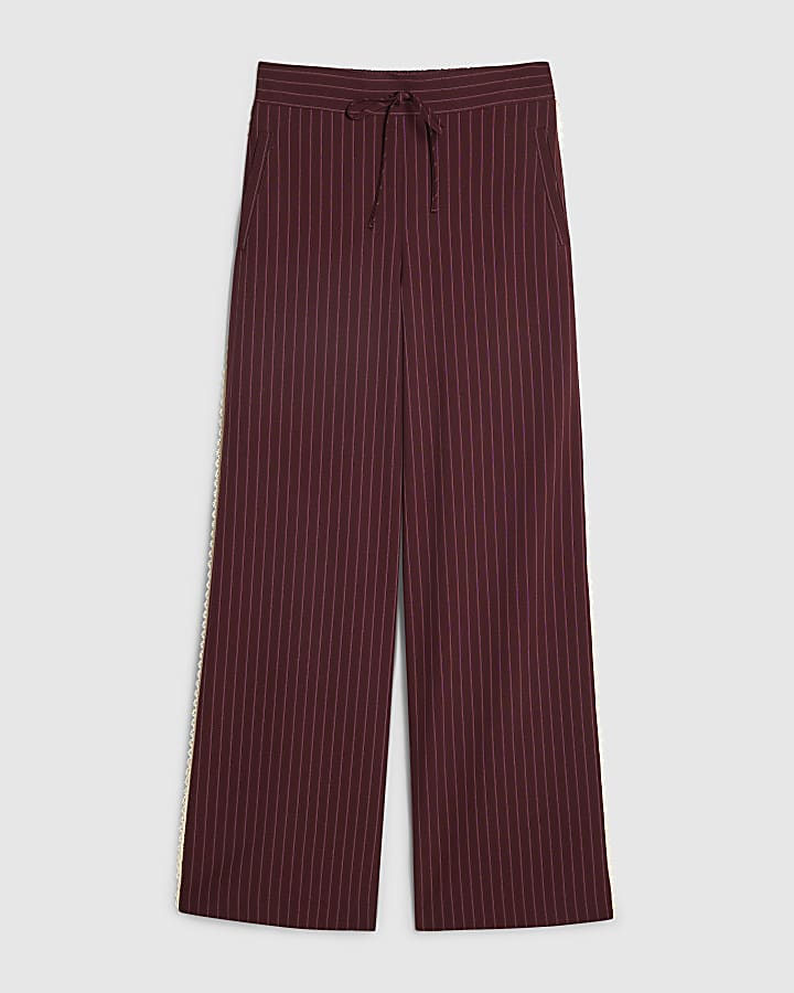 Red Pinstripe Crochet Side Stripe Joggers