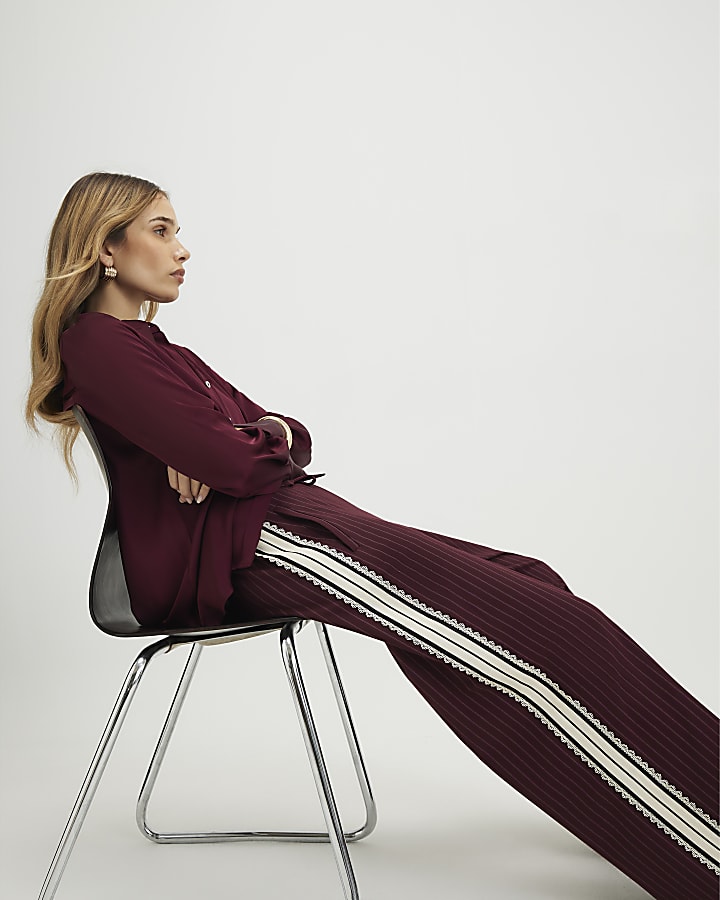 Red Pinstripe Crochet Side Stripe Joggers