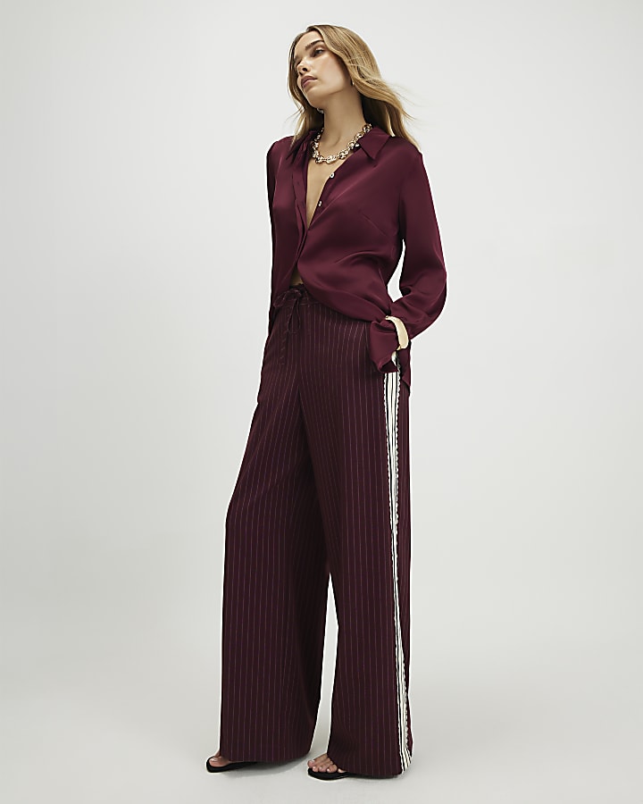 Red Pinstripe Crochet Side Stripe Joggers