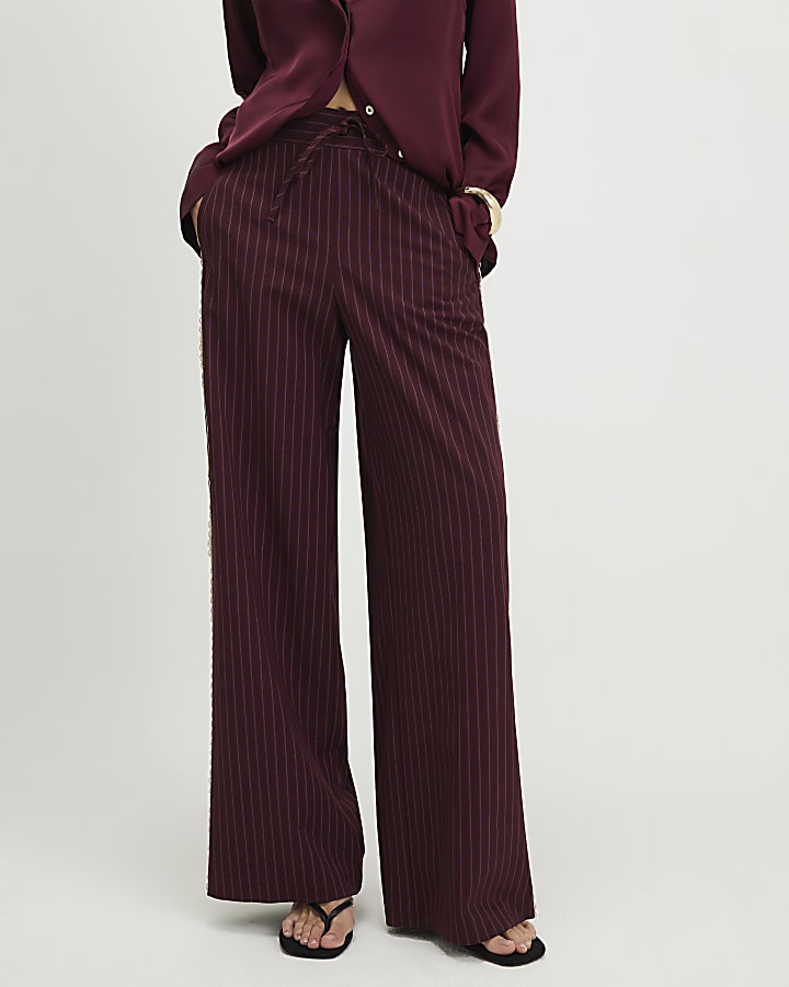 Red Pinstripe Crochet Side Stripe Joggers