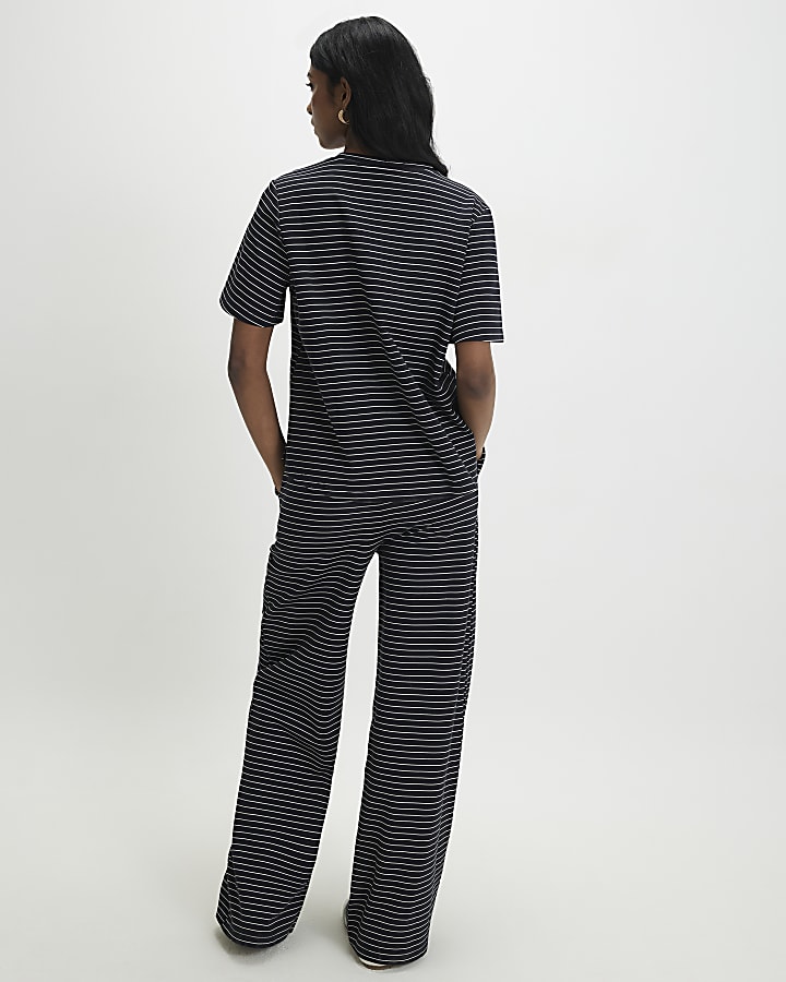 Navy Striped Wide Leg Trousers