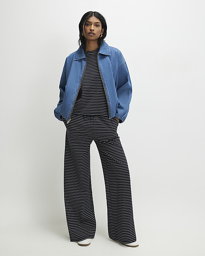 Navy Striped Wide Leg Trousers