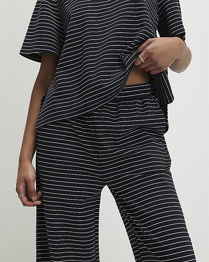 Navy Striped Wide Leg Trousers