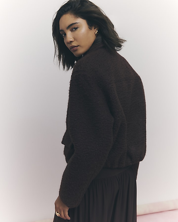 Brown Textured Harrington Jacket