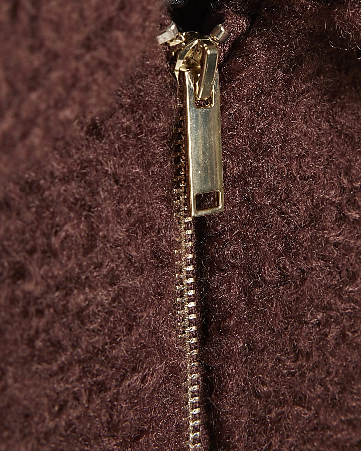 Brown Textured Harrington Jacket