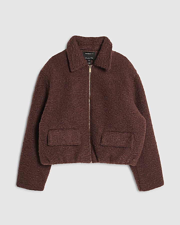 Brown Textured Harrington Jacket