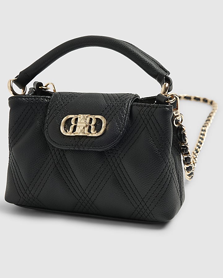 Black Quilted Top Handle Cross Body Bag