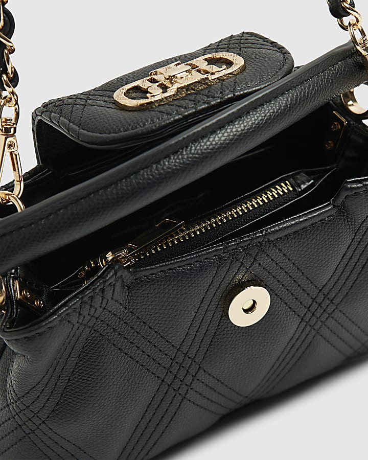 Black Quilted Top Handle Cross Body Bag