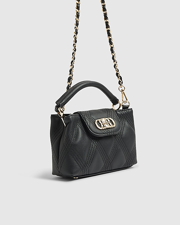 Black Quilted Top Handle Cross Body Bag