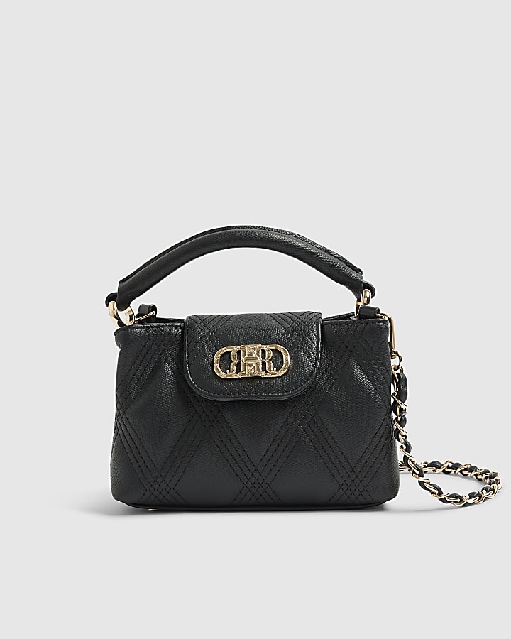 Black Quilted Top Handle Cross Body Bag