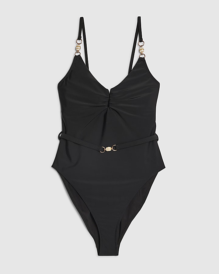 Black Shaping Belted Swimsuit