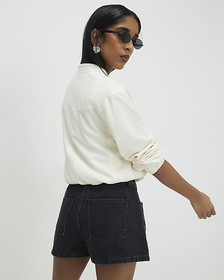 Black Elasticated A Line Denim Shorts