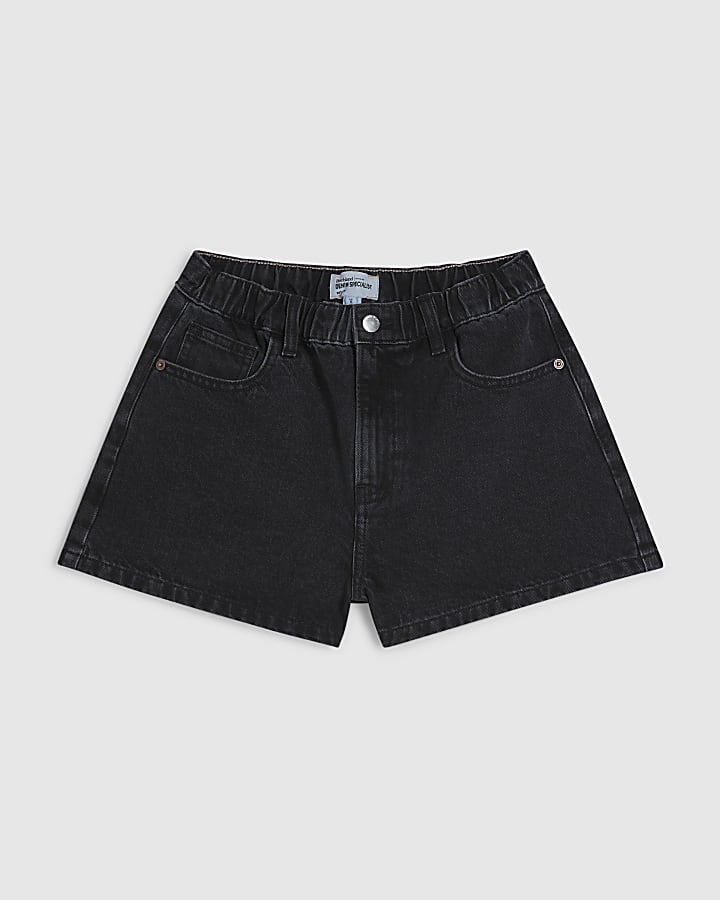 Black Elasticated A Line Denim Shorts