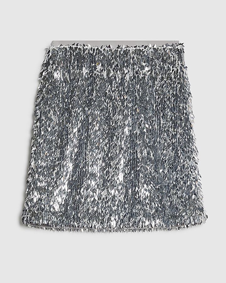 Silver Sequin Mini Skirt