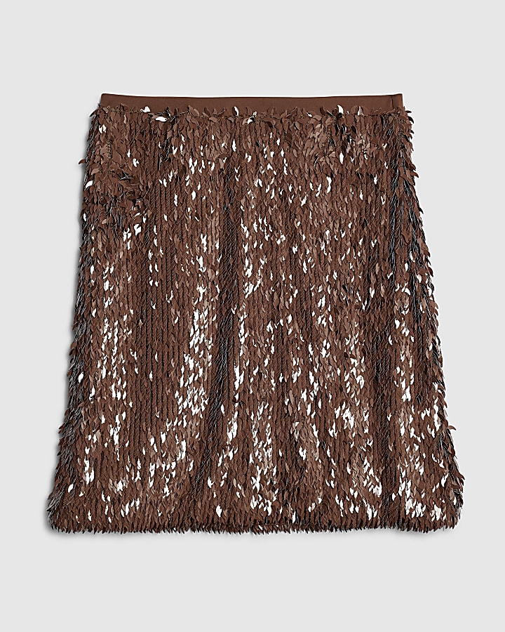 Brown Sequin Mini Skirt
