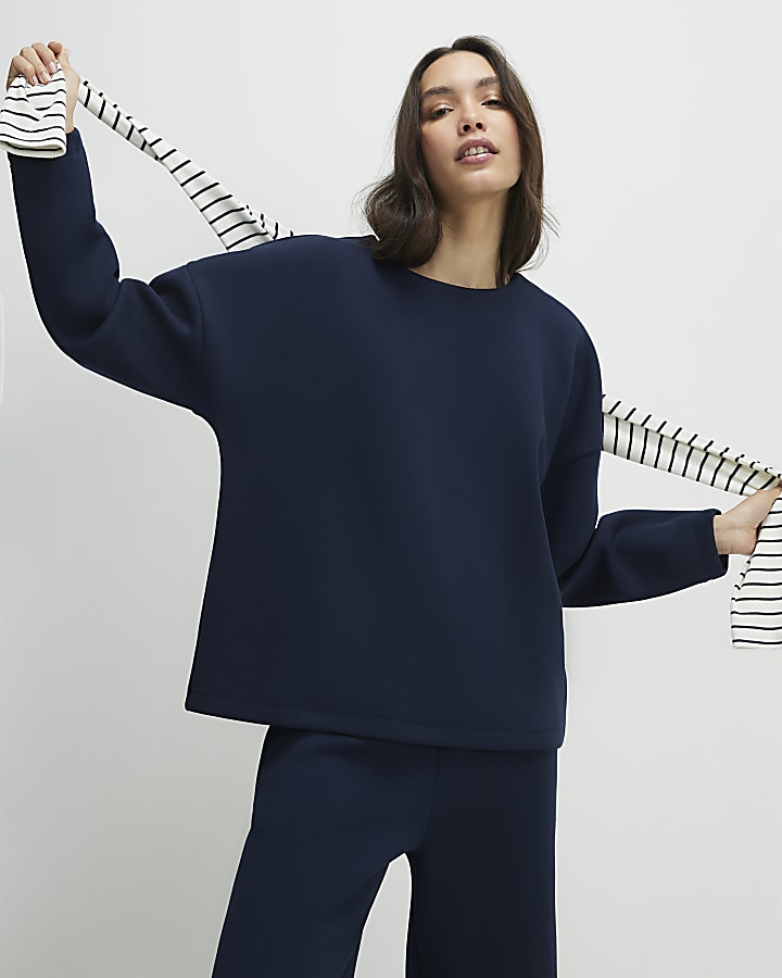 Navy Premium Twill Long Sleeve Top