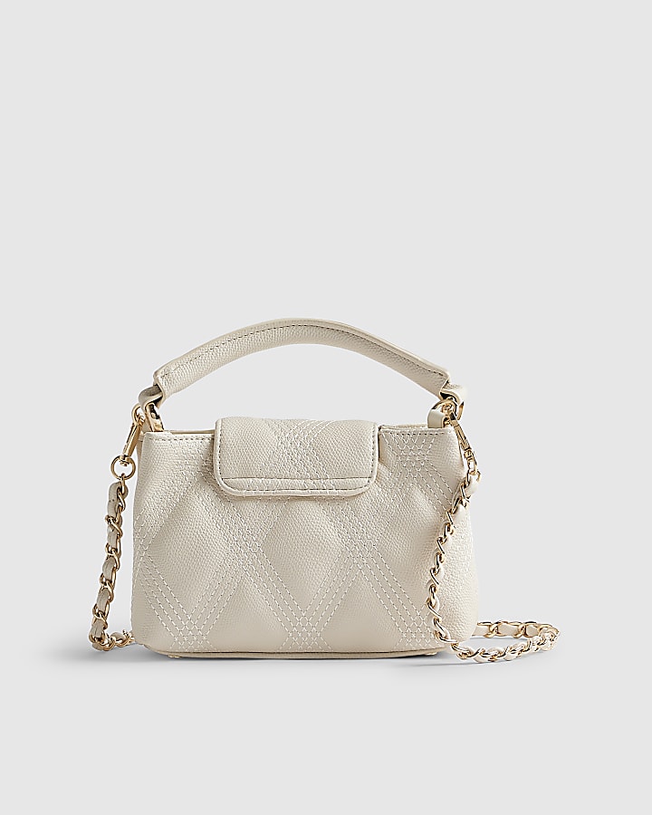 Cream Small Quilted Top Handle Crossbody Bag