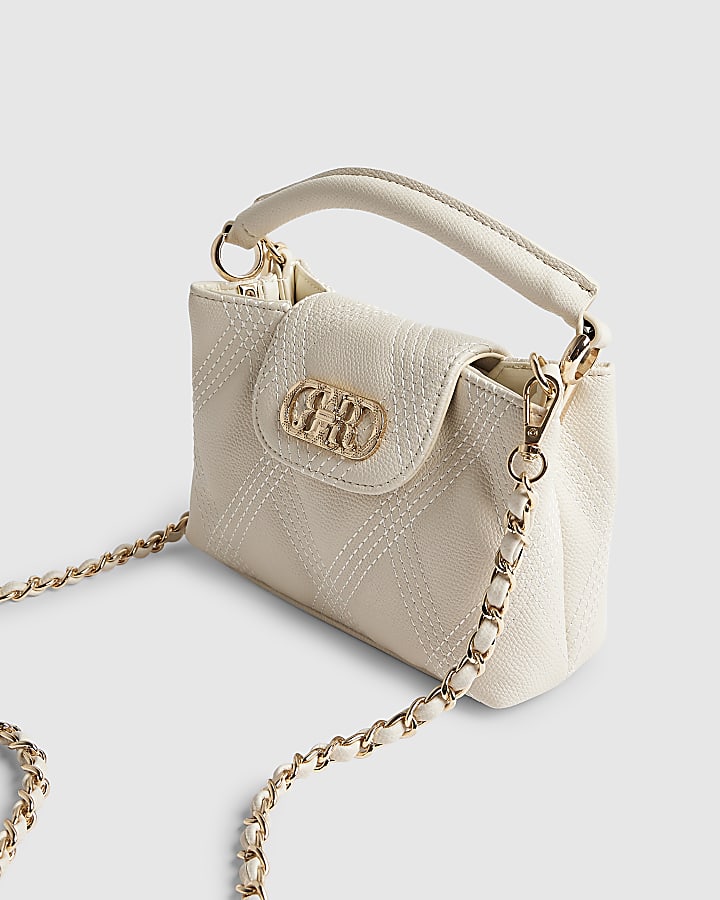Cream Small Quilted Top Handle Crossbody Bag