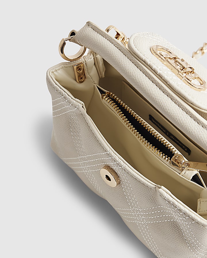 Cream Small Quilted Top Handle Crossbody Bag