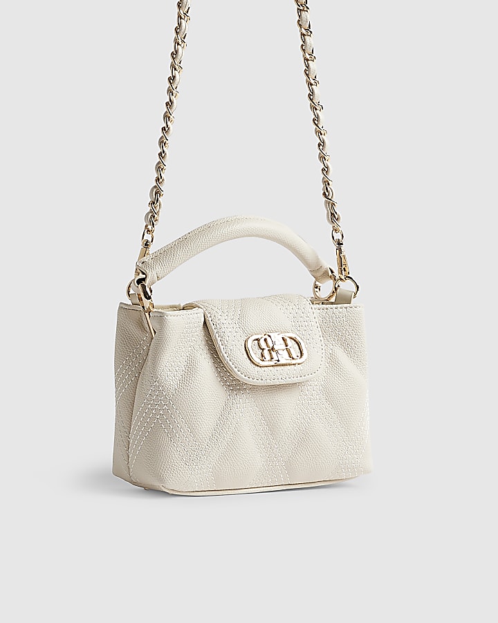 Cream Small Quilted Top Handle Crossbody Bag