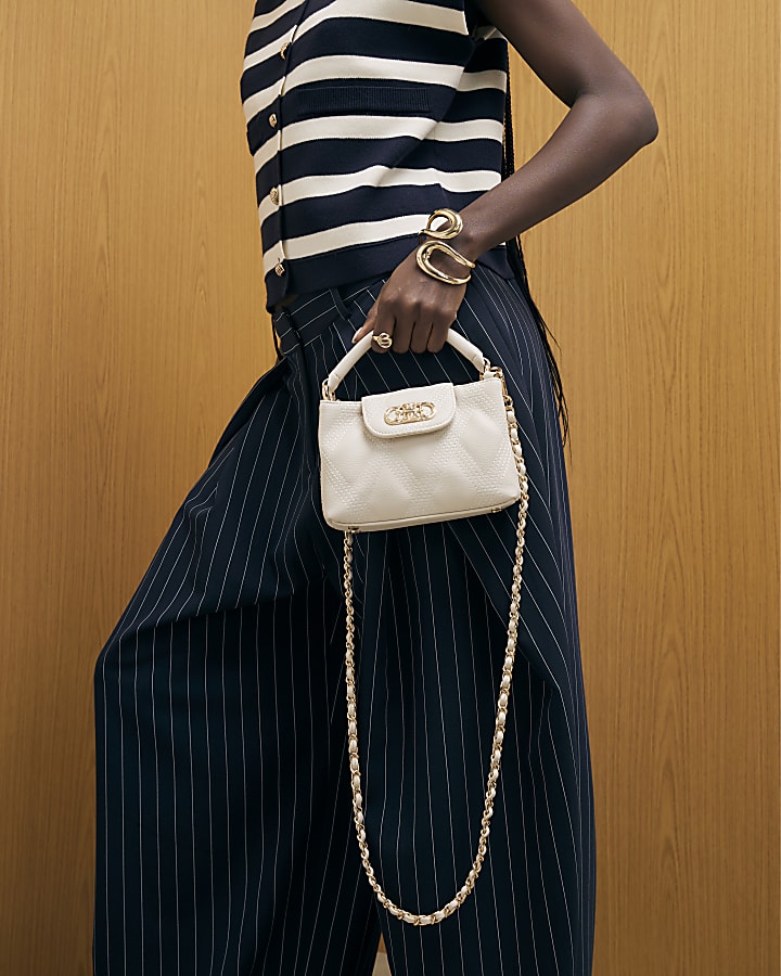 Cream Small Quilted Top Handle Crossbody Bag