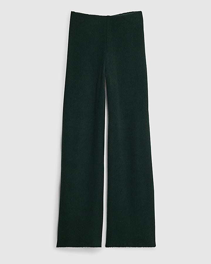 Khaki Ribbed wide leg Trousers