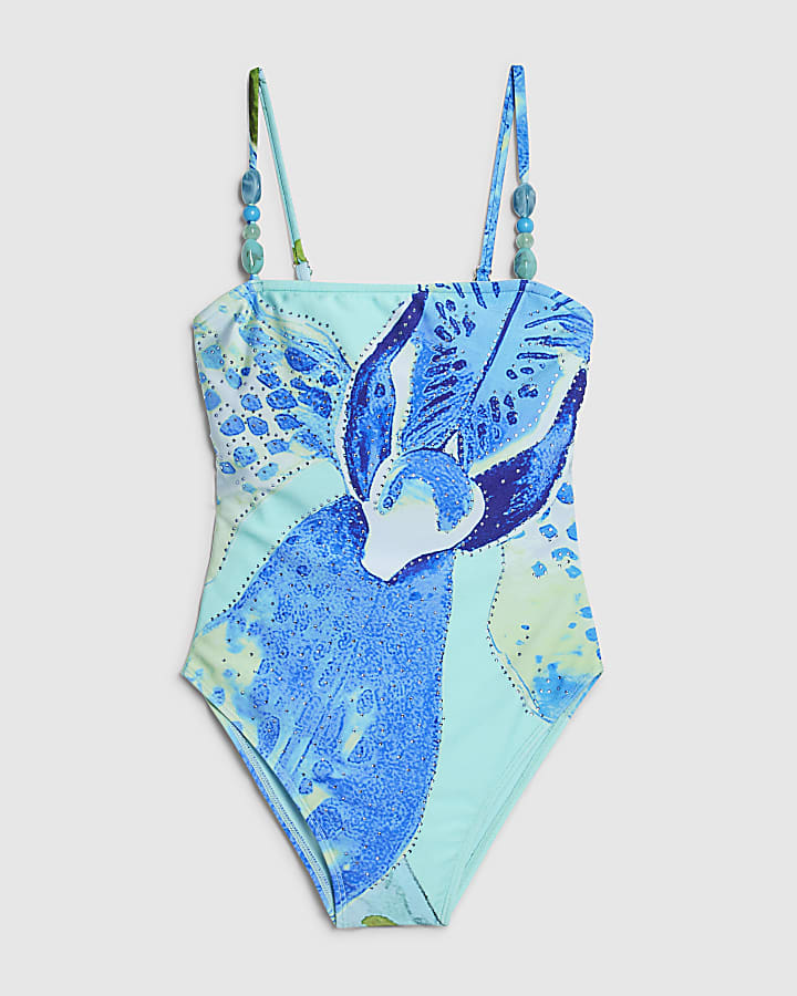 Blue Orchid Print Swimsuit