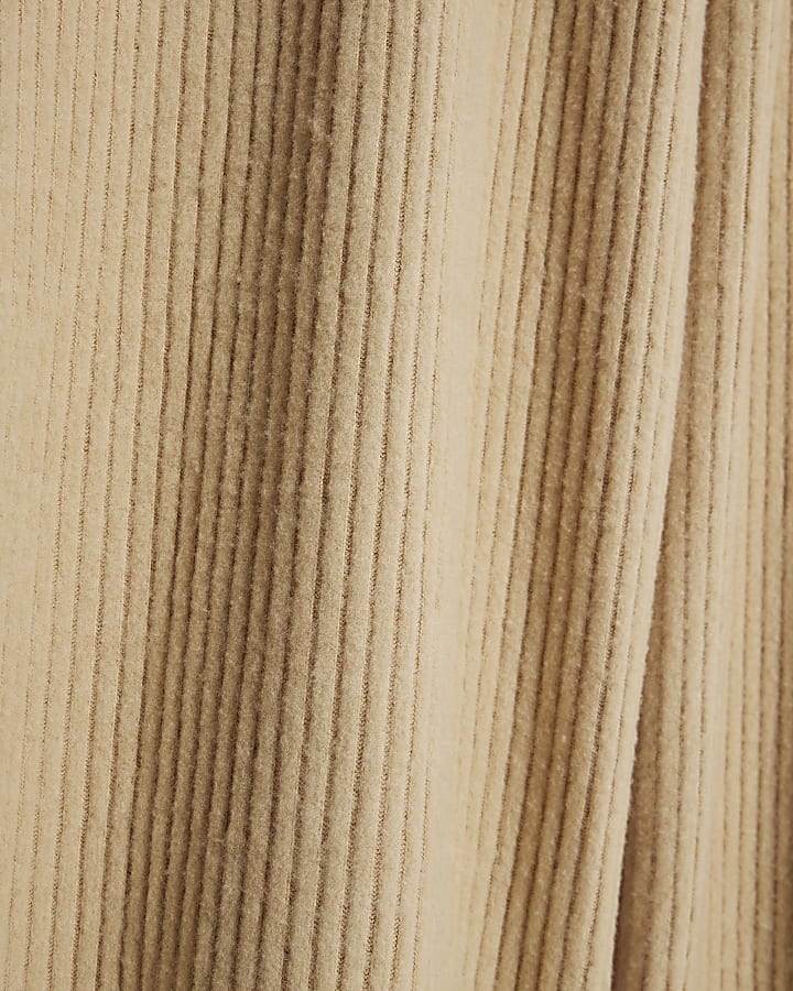 Beige Ribbed Wide Leg Trousers