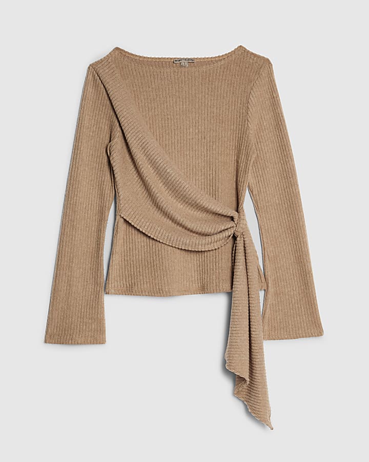 Beige Cosy Belted Wrap Top