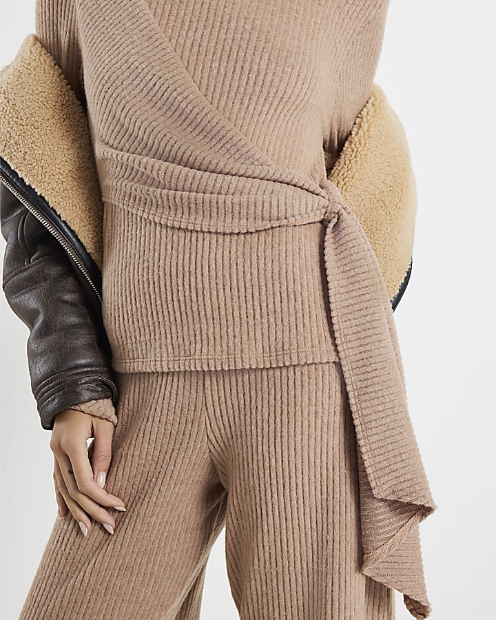 Beige Cosy Belted Wrap Top