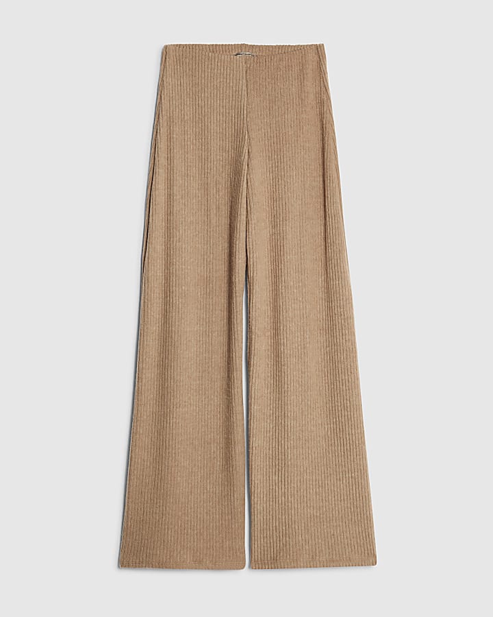 Beige Cosy Wide Ribbed Trousers